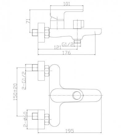 Смеситель ванно-душевой Rossinka RS33-31 одноручный (35мм) с кор. излив., хром